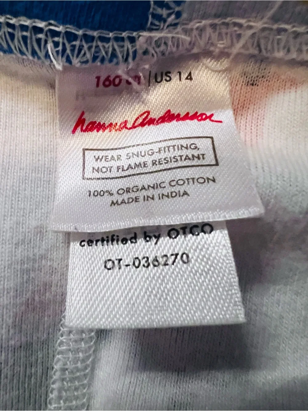 Hanna Andersson White and Blue Ski Print Kids Pajama Set Size 14